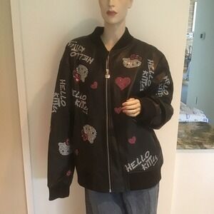 NEW Forever 21 Hello Kitty Rhinestone Bomber Jacket Black Faux Leather Sanrio L